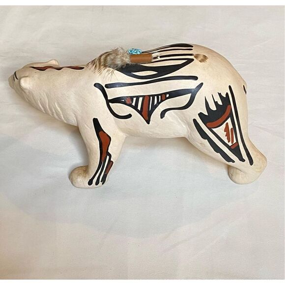Native American Pottery Bear Sculpture Handmade Painted -Signed 11'' U1771 - Picture 1 of 11